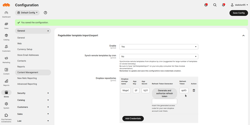 Dropbox app connected