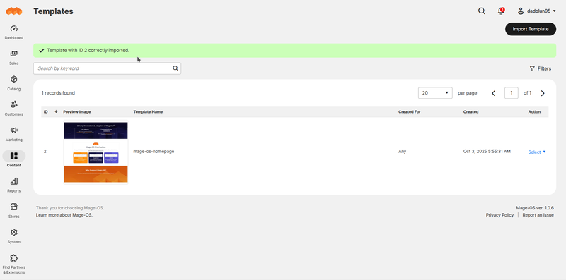 Remote template imported