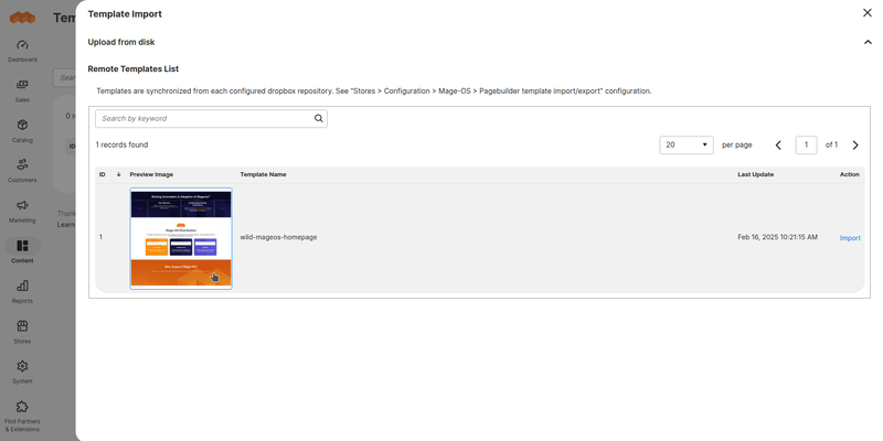 Remote template import — list